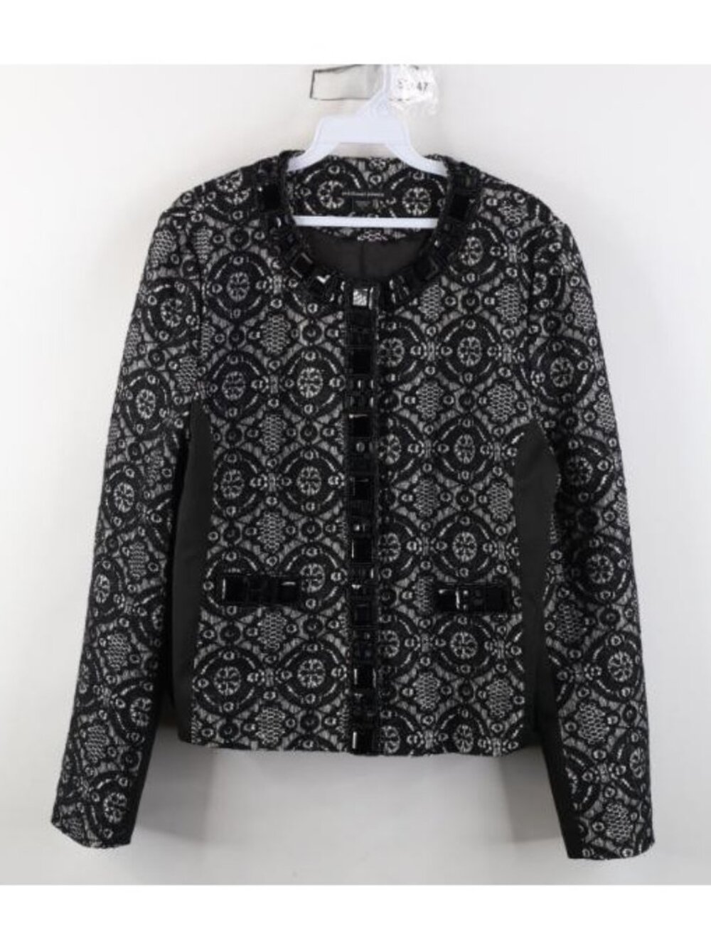 Vintage Michael Simon Womens Large Jeweled Lace Geometric Suit Blazer Jacket